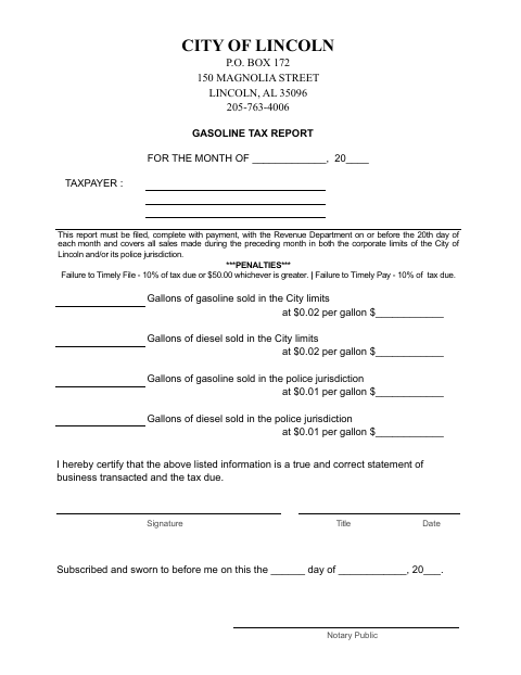 First page of the Gasoline Tax Report