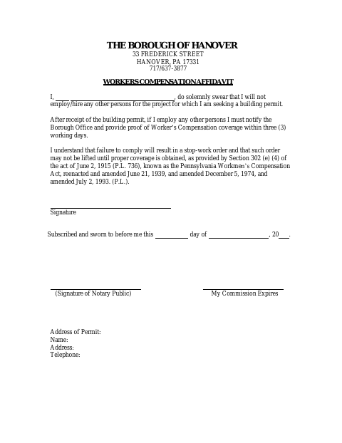 First page of the Workers’ Compensation Affidavit