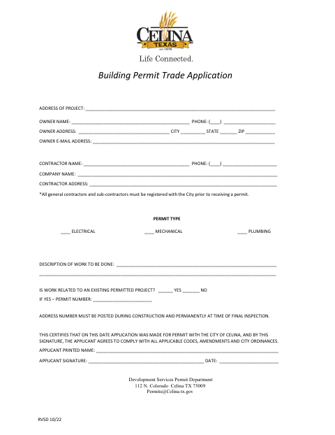 First page of the Trade Permit Application