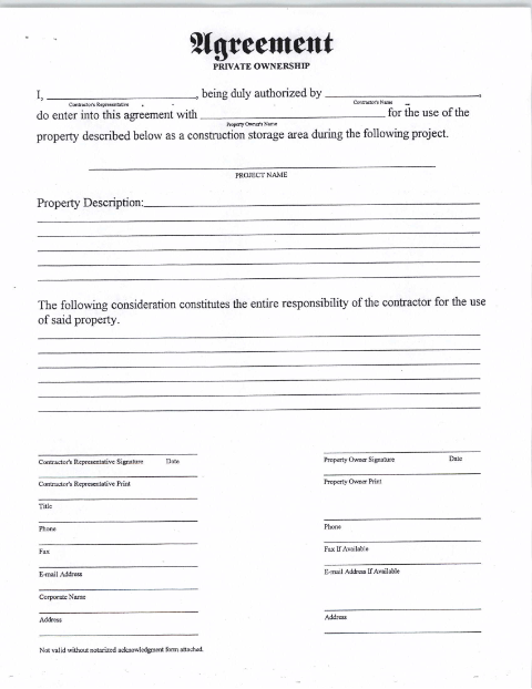 First page of the Lot Agreement