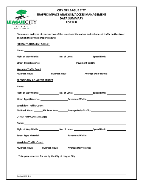 First page of the TIA Access Management Data Summary Form B