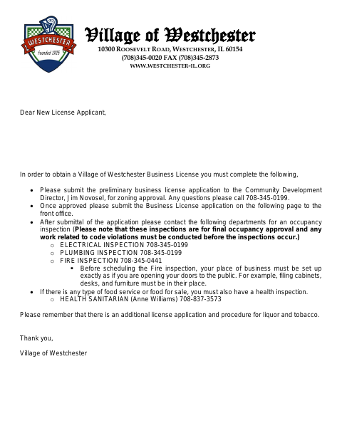 First page of the New Business License Application