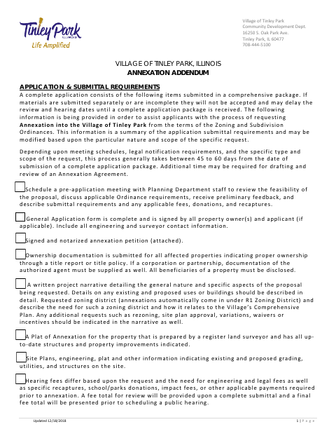 First page of the Annexation Addendum Application and Petition
