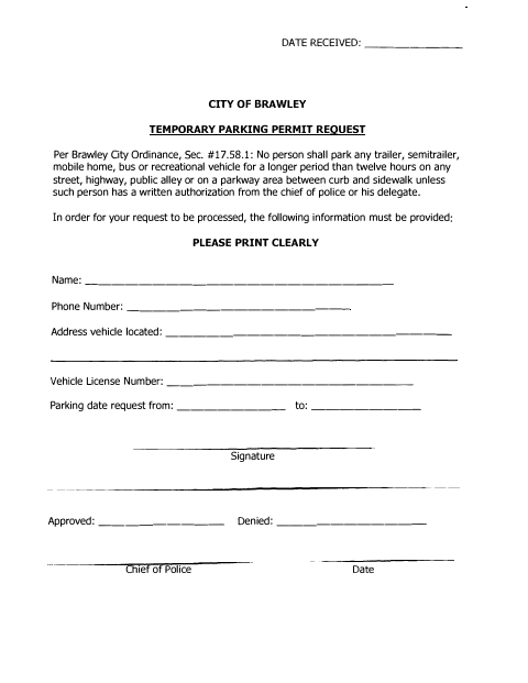 First page of the Temporary Parking Permit Request