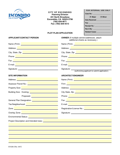 First page of the Plot Plan Application