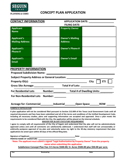 First page of the Concept Plan Application