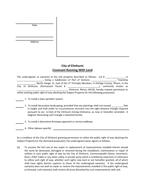 First page of the Covenant Running With Land