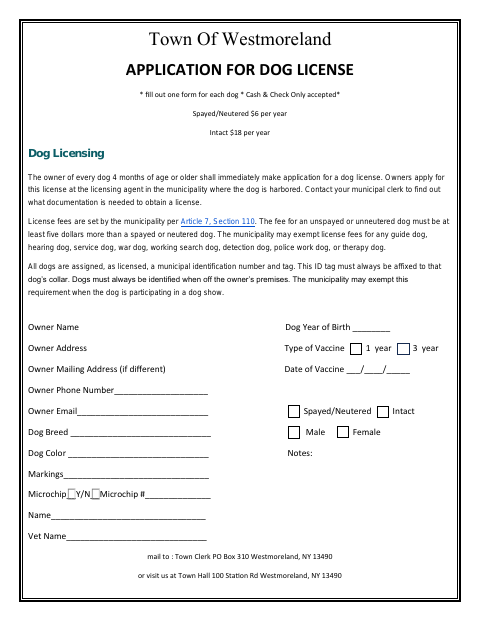 First page of the Dog License Application