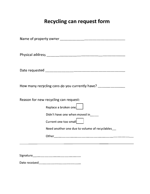 First page of the Recycling Can Request Form