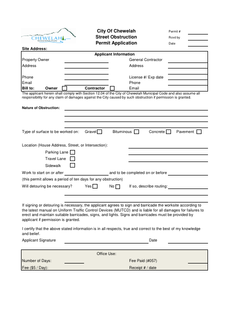 First page of the Street Obstruction Permit Application