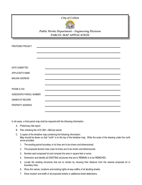 First page of the Parcel Map Application