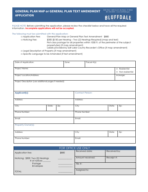 First page of the General Plan Map or Text Amendment Application