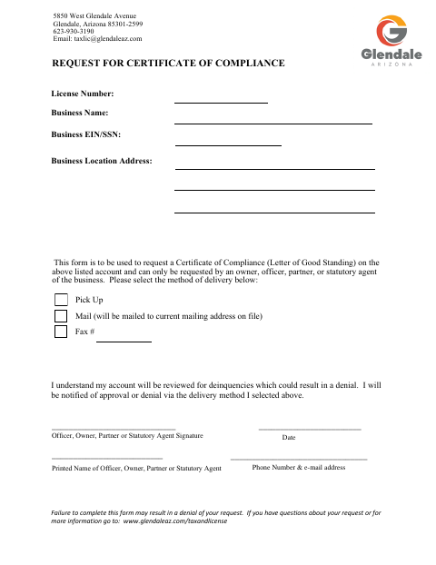 First page of the Request for Certificate of Compliance