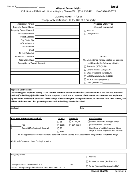 First page of the Zoning Permit – Use