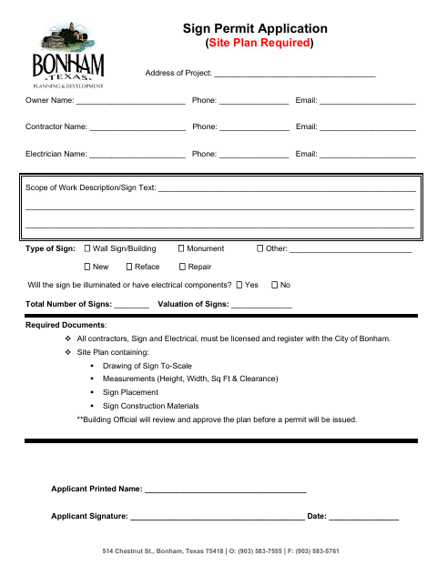First page of the Sign Permit Application (Site Plan Required)