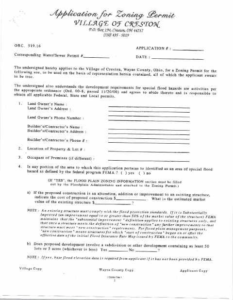 First page of the Zoning Permit Application