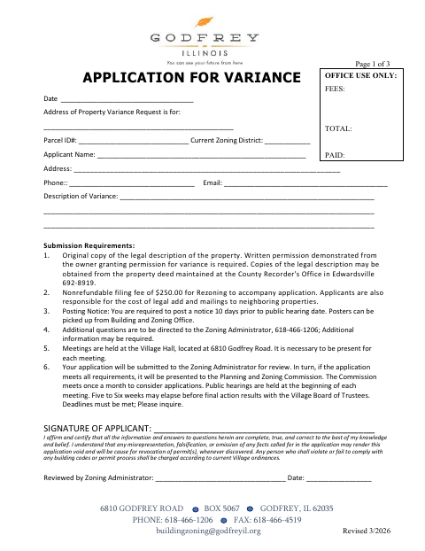First page of the Application for Variance