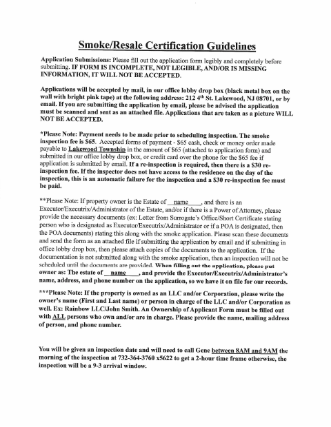 First page of the Smoke Detector and Carbon Monoxide Resale Application