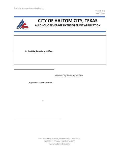 First page of the Alcoholic Beverage License/Permit Application