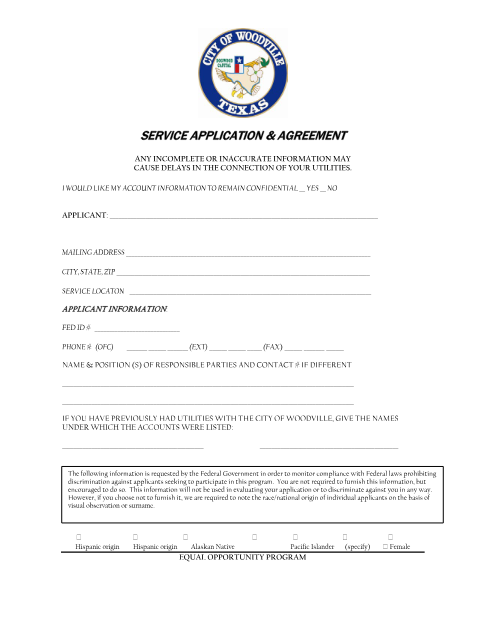 First page of the Commercial Service Application