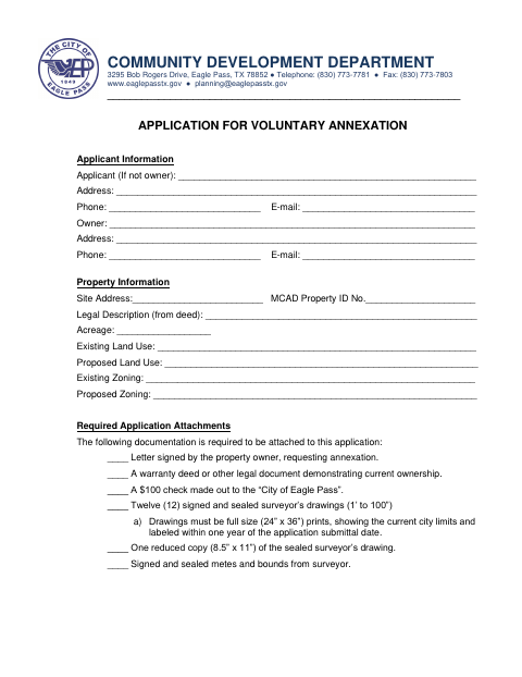 First page of the Voluntary Annexation Application