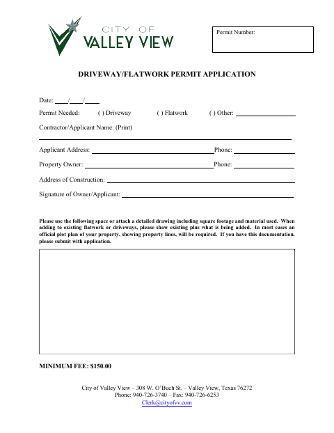 First page of the Driveway/Flatwork Permit Application