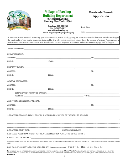 First page of the Barricade Permit Application