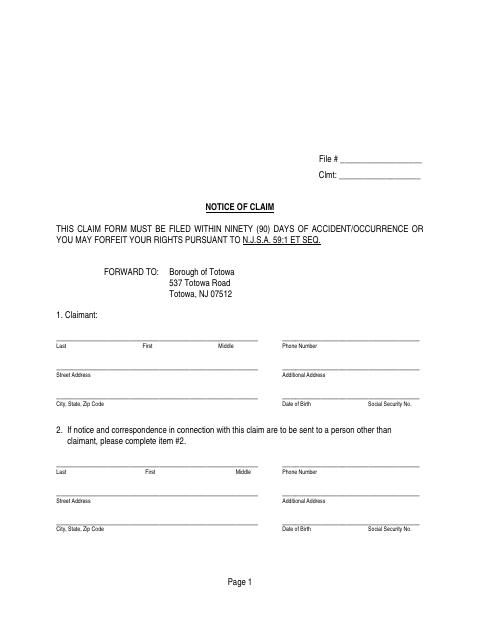 First page of the Notice of Claim