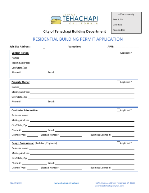 First page of the Residential Building Permit Application