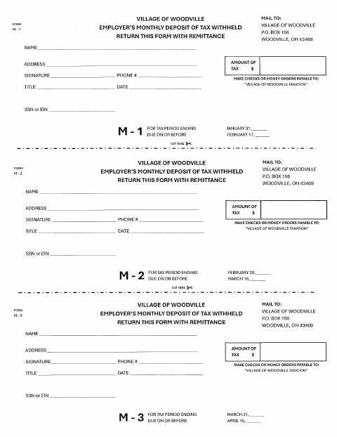 First page of the Employer’s Monthly Deposit of Tax Withheld