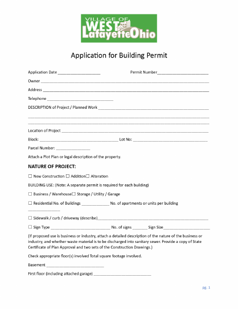 First page of the Building Permit Application