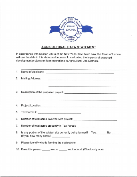 First page of the Agricultural Data Statement