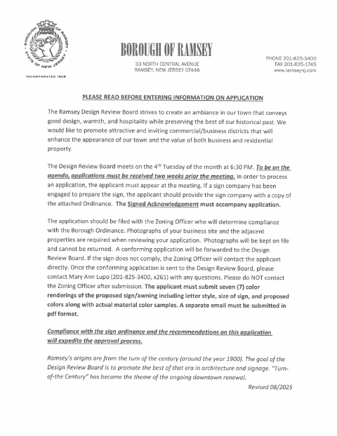 First page of the Sign Application