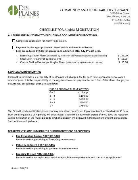 First page of the Alarm System Application and Registration