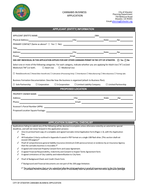 First page of the Cannabis Business Application