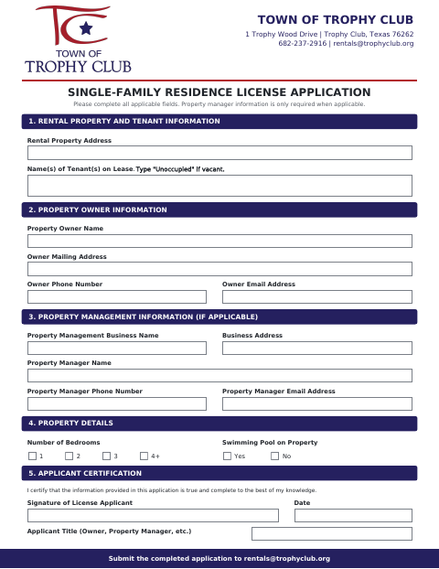 First page of the Single-Family Residence License Application