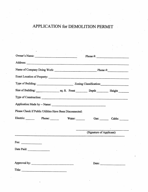 First page of the Demolition Permit Application