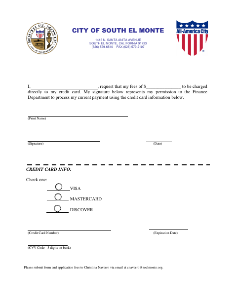 First page of the Credit Card Payment Form