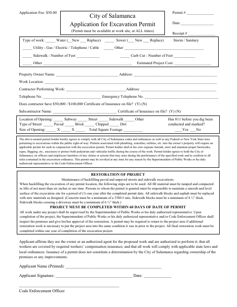 First page of the Excavation Permit Application