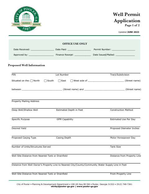 First page of the Well Permit Application
