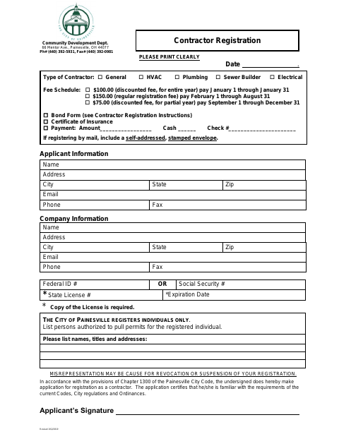 First page of the Contractor Registration