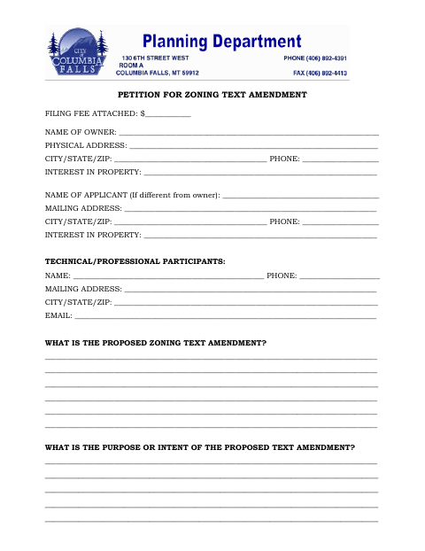 First page of the Petition for Zoning Text Amendment