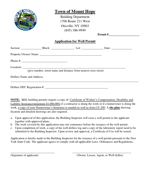 First page of the Application for Well Permit