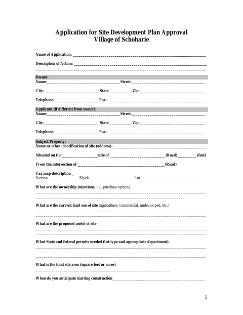 First page of the Application for Site Development Plan Approval