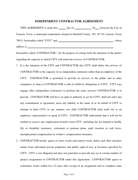 First page of the Independent Contractor Agreement