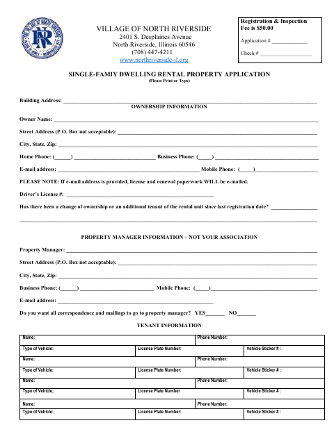 First page of the Single-Family Dwelling Rental Property Application