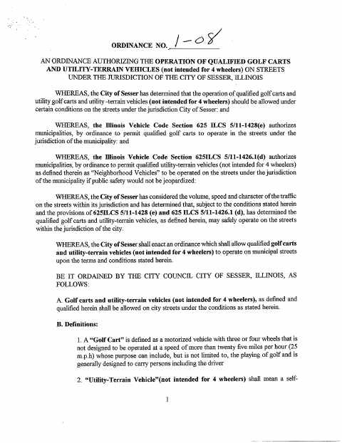 First page of the Golf Cart and Utility-Terrain Vehicle Permit Application
