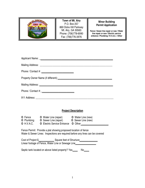 First page of the Minor Building Permit Application