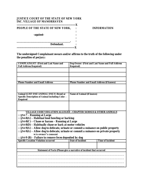 First page of the Dog Violation Complaint Affidavit