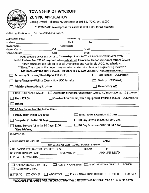First page of the Zoning Application